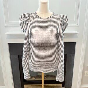 LOFT Navy & White Striped Puff Sleeve Sweater 💙🤍 – Size Medium ✨